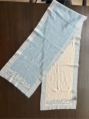 ICEBERG Italy Blue Ivory Reversible 100% WOOL Knit Scarf